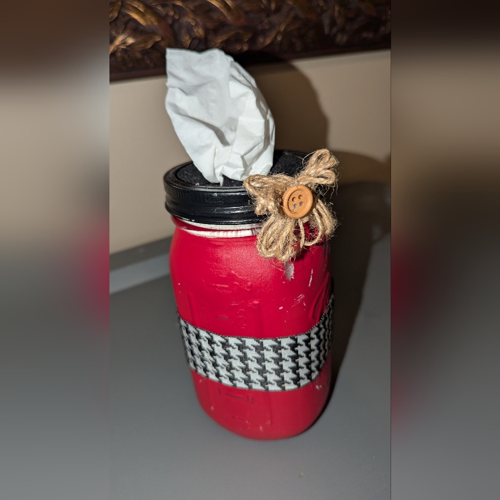 Quart Mason Jar Tissue Holder with Houndstooth Band